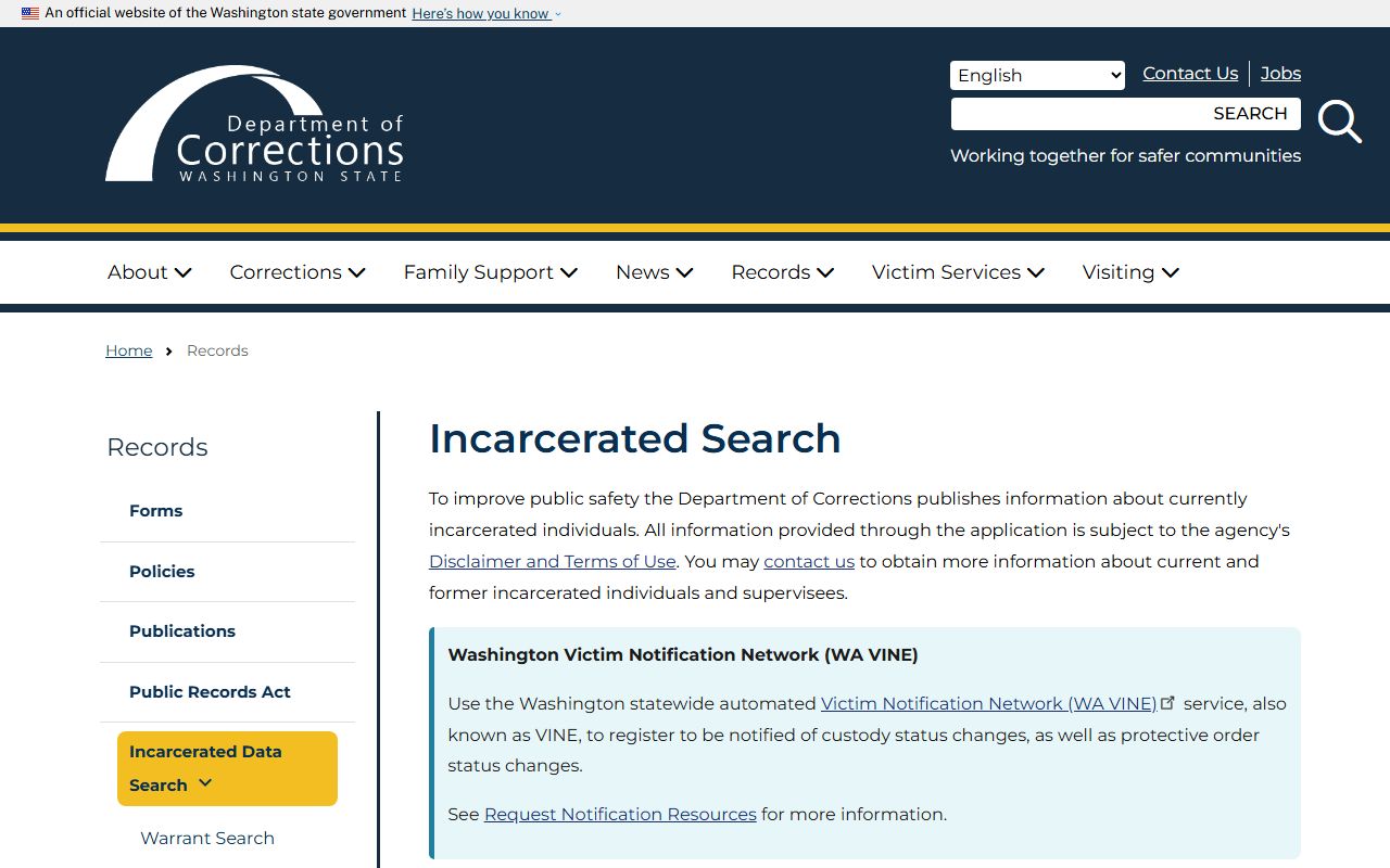 Washington DOC incarcerated search for Bellingham Reentry Center records