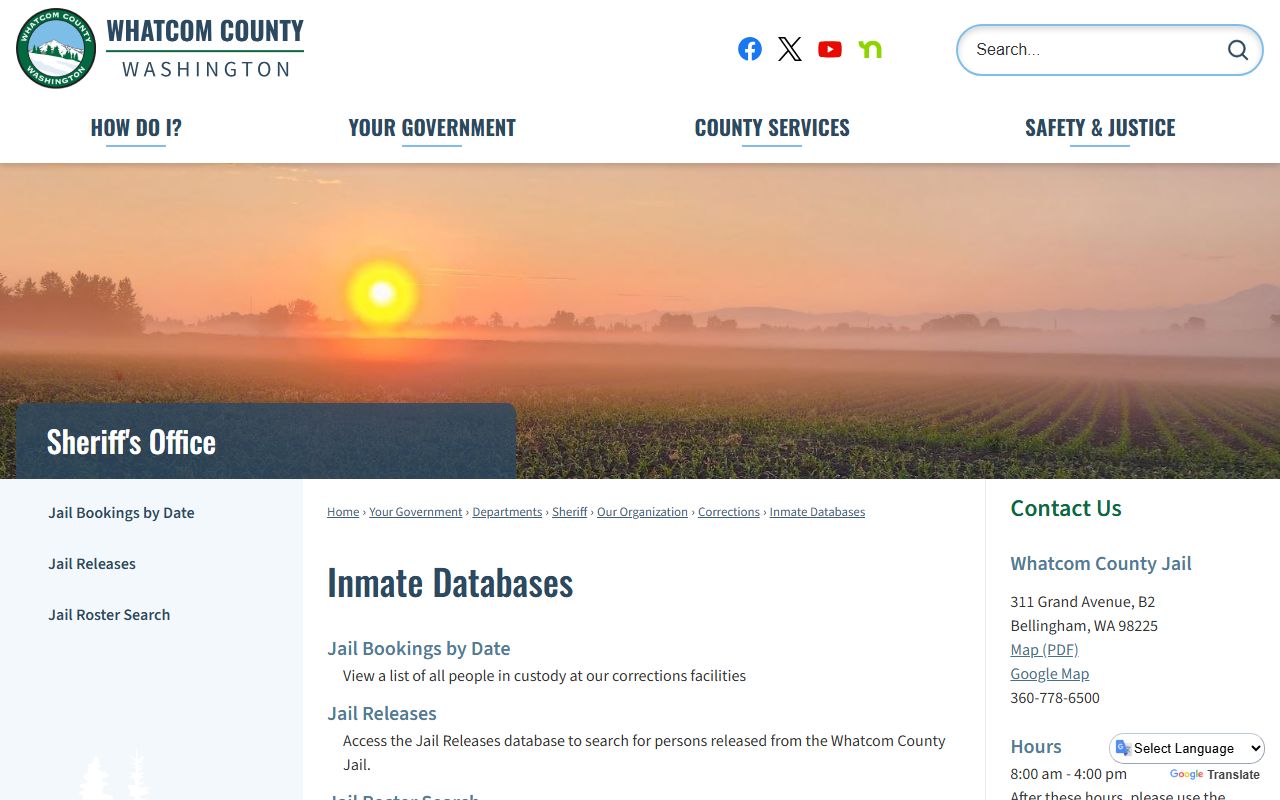 Whatcom County Interim Work Center inmate database record page