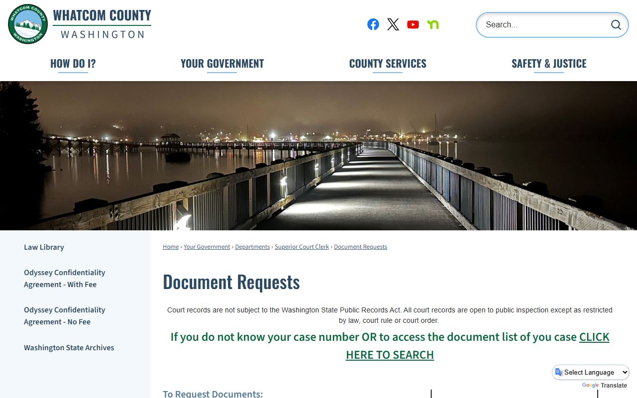 Whatcom County court records after arrest document request fees