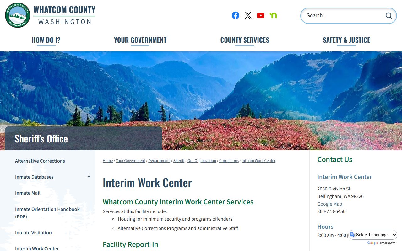 Whatcom County Interim Work Center official facility record page